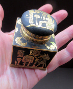 Antique 1920s Art Deco Egyptian Revival Damascene Inkwell