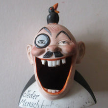 Load image into Gallery viewer, Antique Porcelain SMOKING Head Ashtray and Match Holder by Schafer &amp; Vater. Jeder Mensch hat seinen Vogel
