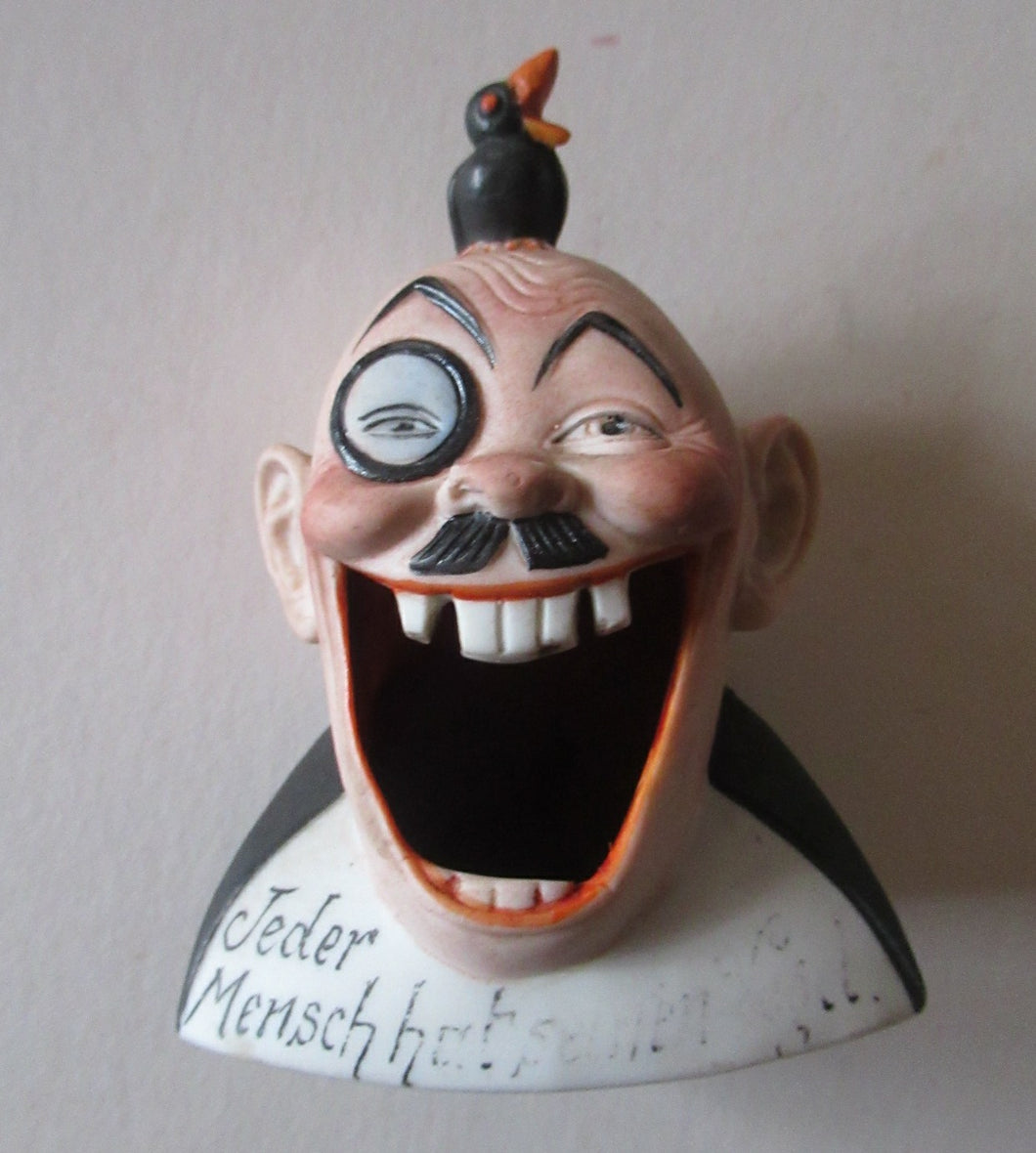 RARE MINIATURE Antique Porcelain SMOKING Head Ashtray and Match Holder by Schafer & Vater. Jeder Mensch hat seinen Vogel