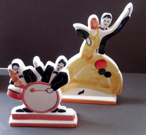 1990s Pair of Times Past Jazz Age Clarice Cliff Reproduction Figurines