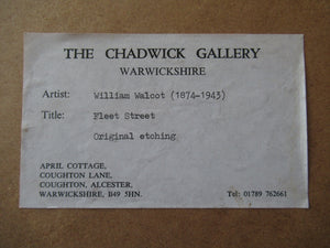 William Walcot Fleet Street London 1931 Etching Pencil Signed