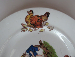 Antique Bone China NURSERY WARE. Five Small 1920s Child's Side Plates. Children Playing with Animals in a Farmyard