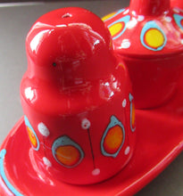 Load image into Gallery viewer, 1960s BRISTOLIA, ITALY Pottery Cruet Set. Salt and Pepper Pot, Mustard Pot on Stand
