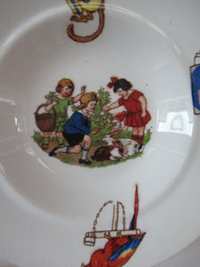 Antique German Nursery Miniature Bowls. Children in a Farmyard