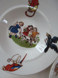 Antique German Nursery Miniature Bowls. Children in a Farmyard