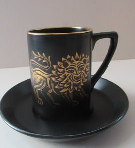 Portmeirion Gold Lion Coffee Cup and Saucer 1960s 