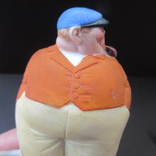 Load image into Gallery viewer, Antique Miniature Bisque Porcelain Figure by Schafer &amp; Vater. Match Holder in the Form of a Man in an Orange Jacket: ON STRIKE
