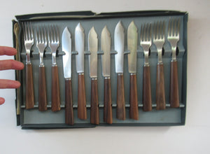 1960s Cutlery Set by MILLS MOORE, England. Set of Six Fish Knives and Forks
