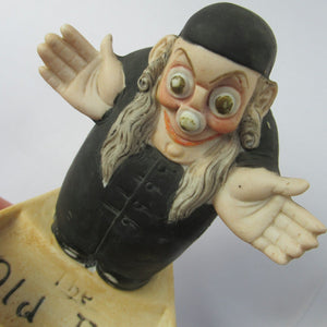 Antique Miniature Bisque Porcelain Figure by Schafer & Vater.  Set Onto a Quirky Ashtray Entitled "The Old Pal"