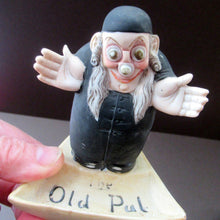 Load image into Gallery viewer, Antique Miniature Bisque Porcelain Figure by Schafer &amp; Vater.  Set Onto a Quirky Ashtray Entitled &quot;The Old Pal&quot;
