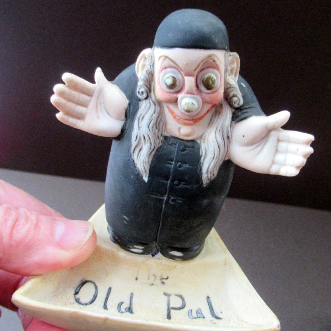 Antique Miniature Bisque Porcelain Figure by Schafer & Vater.  Set Onto a Quirky Ashtray Entitled 