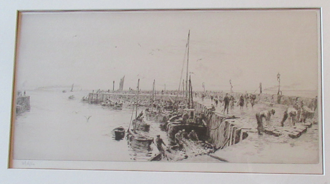 ORIGINAL ETCHING: William Lionel Wyllie (1851 – 1931) Herring Fishers at Fisherrow, Musselburgh Harbour. Pencil Signed; 1920s