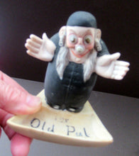 Load image into Gallery viewer, Antique Miniature Bisque Porcelain Figure by Schafer &amp; Vater.  Set Onto a Quirky Ashtray Entitled &quot;The Old Pal&quot;
