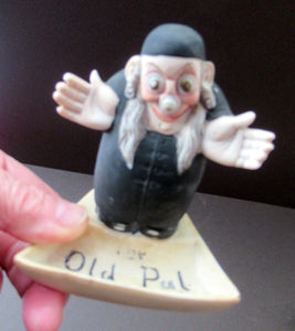 Antique Miniature Bisque Porcelain Figure by Schafer & Vater.  Set Onto a Quirky Ashtray Entitled "The Old Pal"