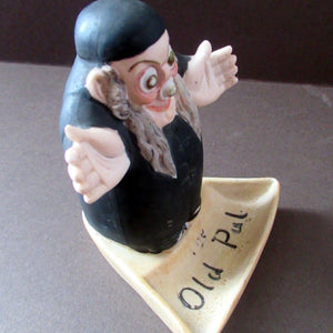 Antique Miniature Bisque Porcelain Figure by Schafer & Vater.  Set Onto a Quirky Ashtray Entitled "The Old Pal"