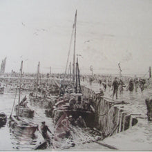 Load image into Gallery viewer, ORIGINAL ETCHING: William Lionel Wyllie (1851 – 1931) Herring Fishers at Fisherrow, Musselburgh Harbour. Pencil Signed; 1920s
