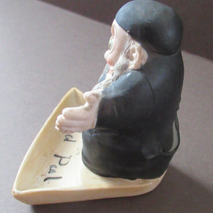 Antique Miniature Bisque Porcelain Figure by Schafer & Vater.  Set Onto a Quirky Ashtray Entitled "The Old Pal"