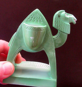 Porcelain Ashtray, Match Holder and Striker by Schafer & Vater. GREEN ART DECO CAMEL