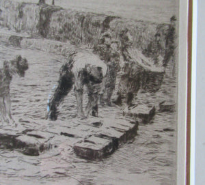 ORIGINAL ETCHING: William Lionel Wyllie (1851 – 1931) Herring Fishers at Fisherrow, Musselburgh Harbour. Pencil Signed; 1920s
