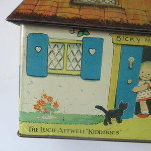 Rare 1930s MABEL LUCIE ATTWELL Kiddibics: Bicky House Biscuit Tin or Bank. Made for William Crawford