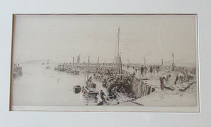 ORIGINAL ETCHING: William Lionel Wyllie (1851 – 1931) Herring Fishers at Fisherrow, Musselburgh Harbour. Pencil Signed; 1920s