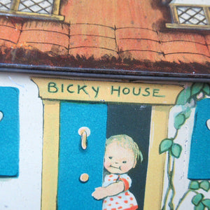 Rare 1930s MABEL LUCIE ATTWELL Kiddibics: Bicky House Biscuit Tin or Bank. Made for William Crawford