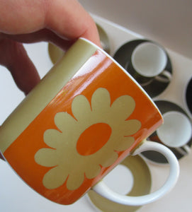 1960s Susie Cooper Wedgwood 6 Coffee Cups and Saucers Carnaby Daisy