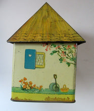 Load image into Gallery viewer, Rare 1930s MABEL LUCIE ATTWELL Kiddibics: Bicky House Biscuit Tin or Bank. Made for William Crawford
