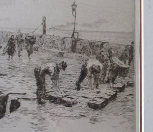 ORIGINAL ETCHING: William Lionel Wyllie (1851 – 1931) Herring Fishers at Fisherrow, Musselburgh Harbour. Pencil Signed; 1920s