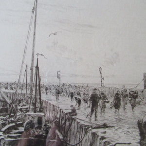 ORIGINAL ETCHING: William Lionel Wyllie (1851 – 1931) Herring Fishers at Fisherrow, Musselburgh Harbour. Pencil Signed; 1920s