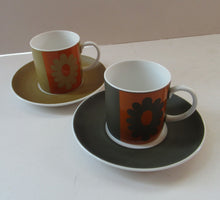 Load image into Gallery viewer, 1960s Susie Cooper Wedgwood PAIR Coffee Cups and Saucers Carnaby Daisy
