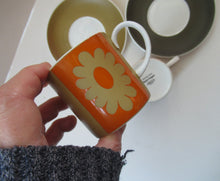 Load image into Gallery viewer, 1960s Susie Cooper Wedgwood PAIR Coffee Cups and Saucers Carnaby Daisy

