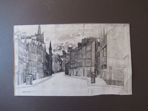 Richard Demarco Original 1960s Pen and Ink Drawing. View of the Lawnmarket