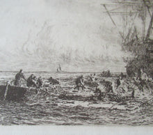 Load image into Gallery viewer, William Wyllie Etching. HMS Victory Firing a Salute in Portsmouth Harbour
