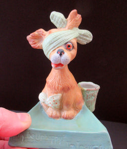 Bisque Porcelain Figure by Schafer & Vater. Comical Dog Model Set Onto an Ashtray