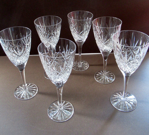 Six Large Edinburgh Crystal Large White Wine Glasses 