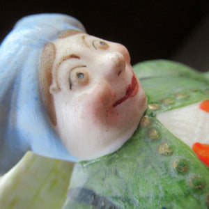 Bisque Porcelain Figure by Schafer & Vater. Match Holder in the Form of a Lady Carrying a Basket 