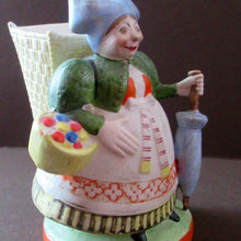 Load image into Gallery viewer, Bisque Porcelain Figure by Schafer &amp; Vater. Match Holder in the Form of a Lady Carrying a Basket 
