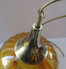 Load image into Gallery viewer, Vintage SWEDISH 1960s Onion Shape Hanging Golden Amber Glass Light Shade with Central Section and Metal Caps
