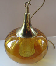 Load image into Gallery viewer, Vintage SWEDISH 1960s Onion Shape Hanging Golden Amber Glass Light Shade with Central Section and Metal Caps
