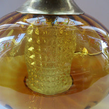 Load image into Gallery viewer, Vintage SWEDISH 1960s Onion Shape Hanging Golden Amber Glass Light Shade with Central Section and Metal Caps
