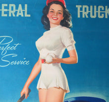 Load image into Gallery viewer, AMERICAN Original 1950s Truck Poster: FEDERAL TRUCKS. Featuring Glamour Girl in her Tennis Outfit
