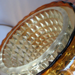 Vintage SWEDISH 1960s Onion Shape Hanging Golden Amber Glass Light Shade with Central Section and Metal Caps