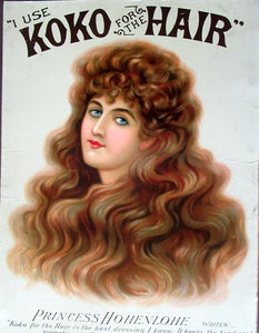 Antique Victorian Showcard Advert c 1890 Koko Hair Dressing Oils
