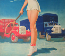 Load image into Gallery viewer, AMERICAN Original 1950s Truck Poster: FEDERAL TRUCKS. Featuring Glamour Girl in her Tennis Outfit
