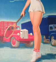 Load image into Gallery viewer, AMERICAN Original 1950s Truck Poster: FEDERAL TRUCKS. Featuring Glamour Girl in her Tennis Outfit
