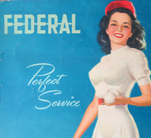 Load image into Gallery viewer, AMERICAN Original 1950s Truck Poster: FEDERAL TRUCKS. Featuring Glamour Girl in her Tennis Outfit
