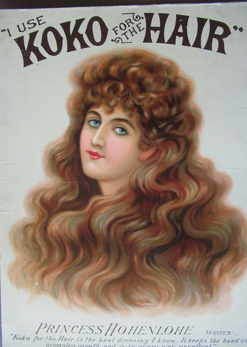 Antique Victorian Showcard Advert c 1890 Koko Hair Dressing Oils