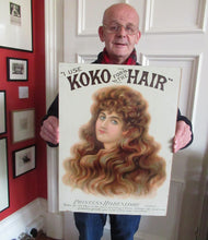 Load image into Gallery viewer, Antique Victorian Showcard Advert c 1890 Koko Hair Dressing Oils
