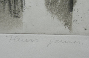 Pretty Vintage FRENCH Colour Etching. Artist's Edition. Titled: Fleurs Jaune. With indistinct pencil signature